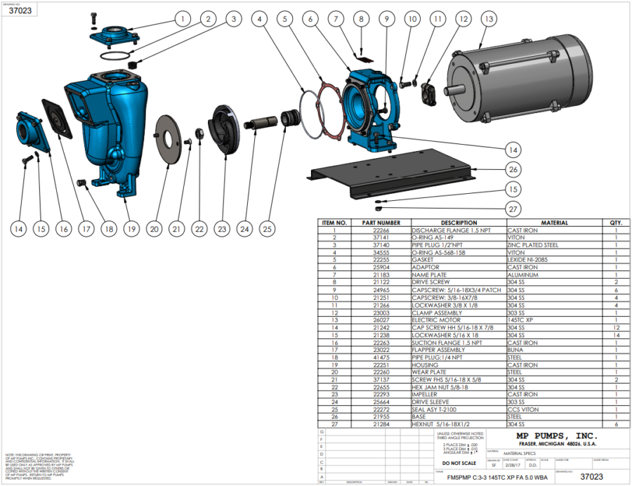 Partas Drawing MP37023 Expanded 3D Drawing | Pumps & Parts Online